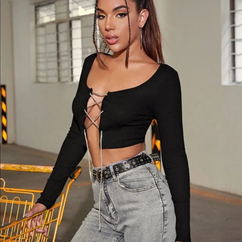 Rhinestone tie up crop top